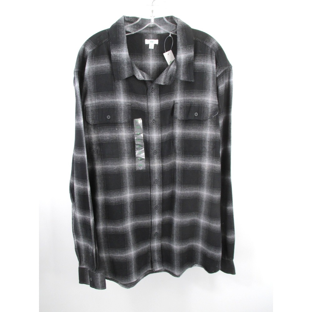 DIP Flannel Shirt Mens XXL Black Plaid Button Up Long Sleeve Pockets P8-25